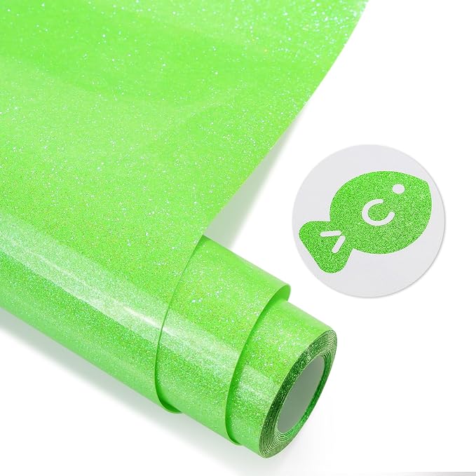 Neon Green Glitter HTV Heat Transfer Vinyl, Glitter Iron on Vinyl 10" x8ft | - Image 2
