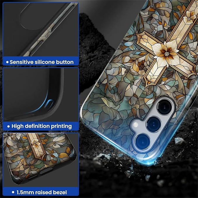 for Samsung Galaxy S25 Case, Christian Cross Stained Glass Pattern Glossy 2 in - Image 4