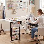 59" Folding Sewing Table with Adjustable Tabletop and Foldable Side Shelf | - Image 7