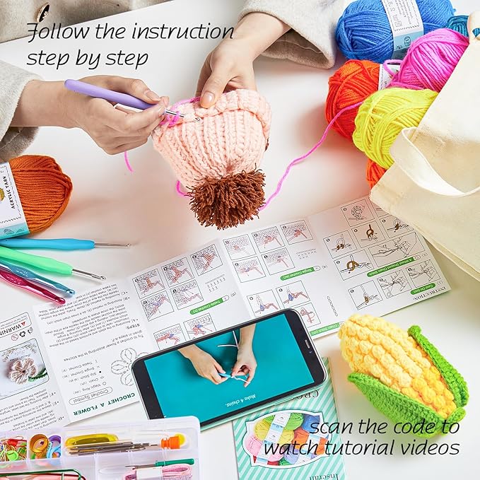 INSCRAFT Crochet Kit for Beginners Adults, 18 Large Acrylic Yarn Skeins 1800 - Image 6