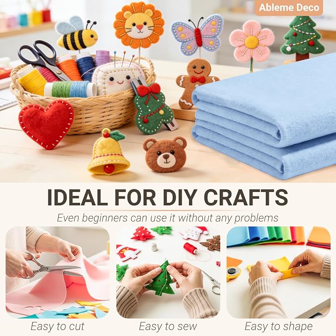 Light Blue Felt Fabric Sheets 18" x 18" 1.6mm Soft Craft Felt | Soft Precut - Image 4