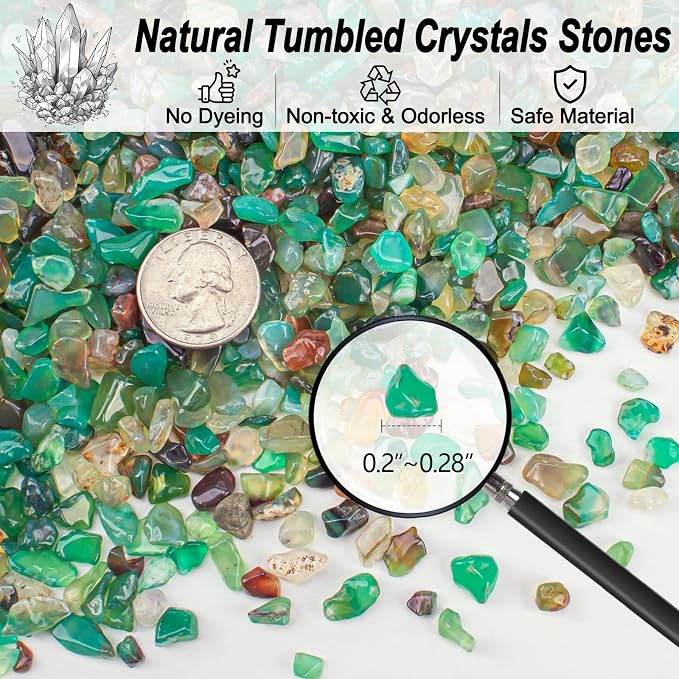 3 Lb Green Agate Crushed Stone Crystal Chips Bulk, Natural Polished Aquarium - Image 2