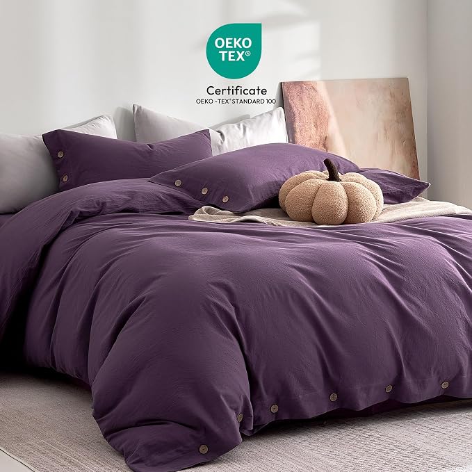 JELLYMONI 100% Washed Cotton Duvet Cover King – Soft, Breathable Linen-Look - Image 2