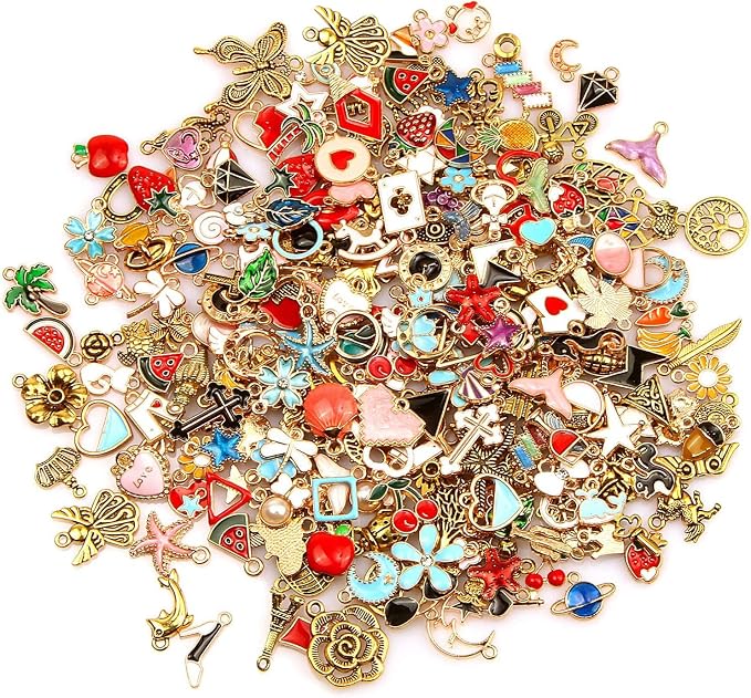 SANNIX 220Pcs Bracelet Charms Assorted Gold Plated Enamel Charms Necklace by SANNIX