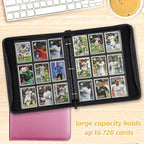 GERMUN 3 Ring 9 Pocket Zipper Card Binder, 720 Double Sided Standard PU Trading - Image 7