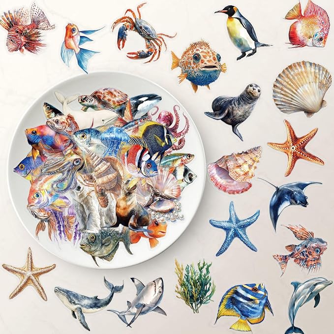 50PCS Clear Tropical Marine Life Ocean Stickers – Sea Animals, Polar Creatures - Image 3