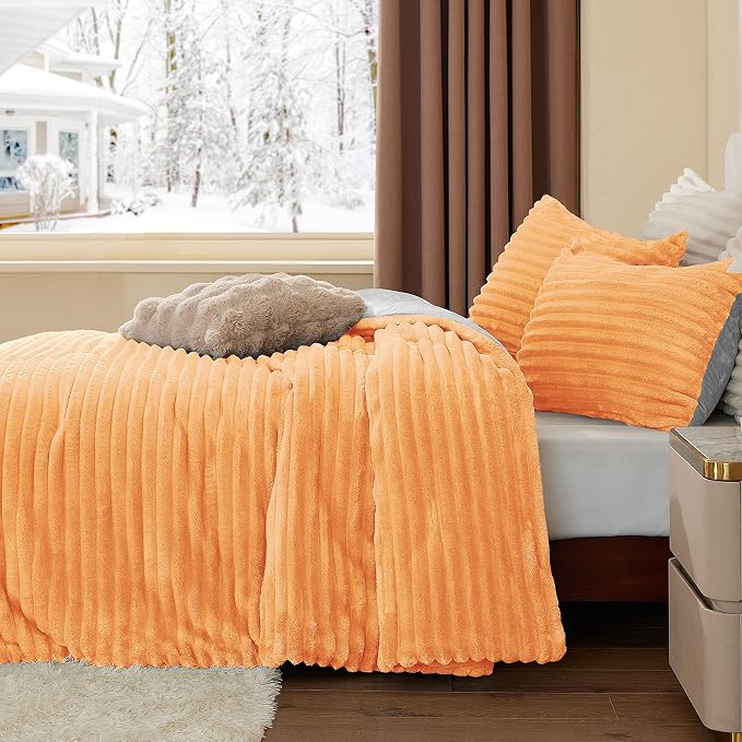 BEDELITE Fleece California King Comforter Set -Super Soft & Warm Fluffy Coral - Image 5