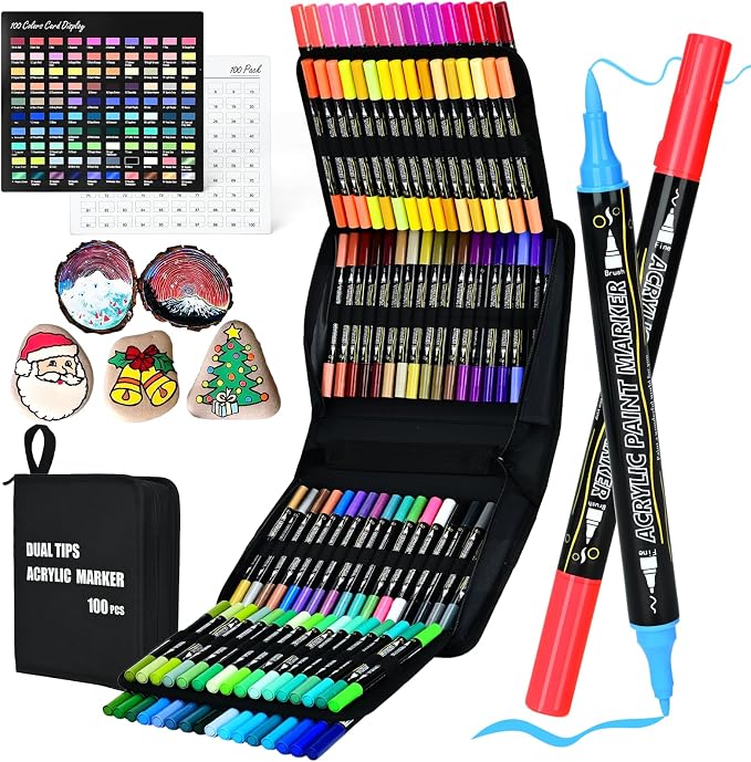 100-Pack Acrylic Paint Pens, Dual Tip by IVSUN