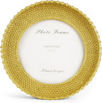 Cuspin 5x5 Round Picture Frame Gold, Vintage Woven Rattan Textured Circle Photo by Cuspin