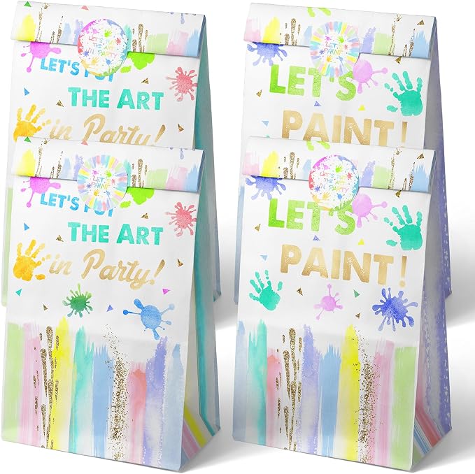 24 Art Birthday Party Favor Bags Painting Goodie Bags Rainbow Pastel Colorful by Outego