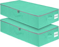 punemi 2-Pack Under Bed Storage Containers, 6.7 Inches Tall Underbed Clothes Storage Organizer Bin with Sturdy Sidewalls/Bottom, Underbed Storage Bins 2 Storage Thin Bins with Handles, Teal Blue