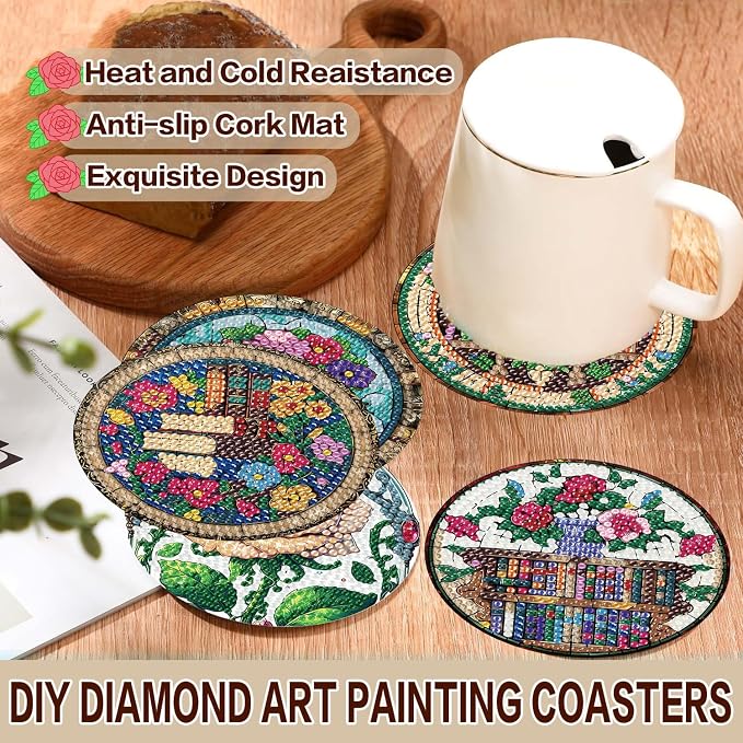 Axquilon 8 Pcs Books Diamond Art Coasters Kit - Image 6