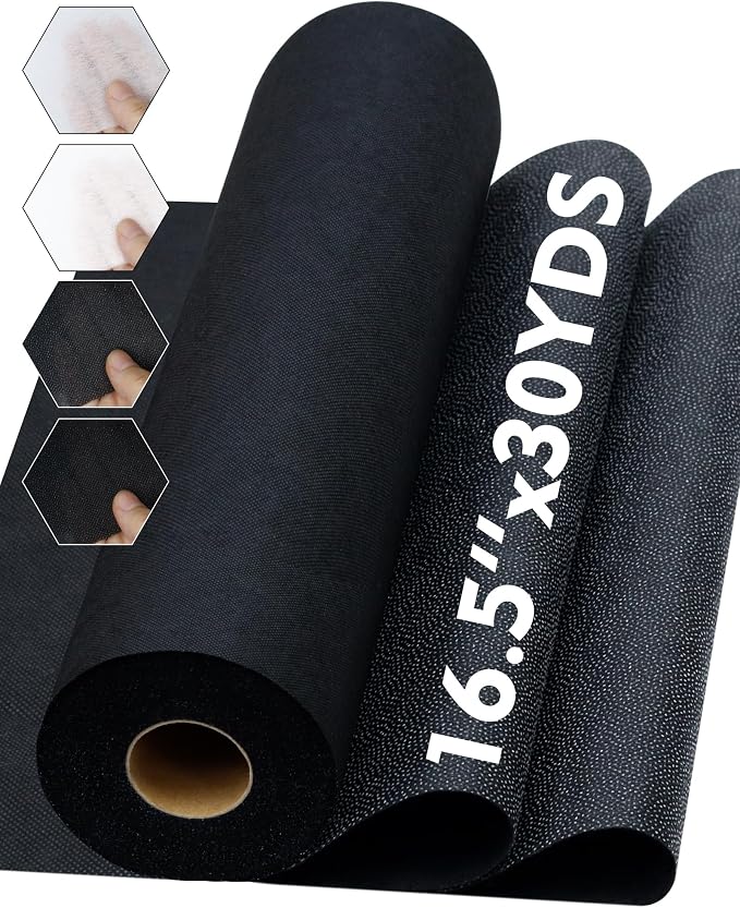 PLANTIONAL Medium Weight Black Iron-On Non-Woven Fusible Interfacing: 16.5" x by PLANTIONAL