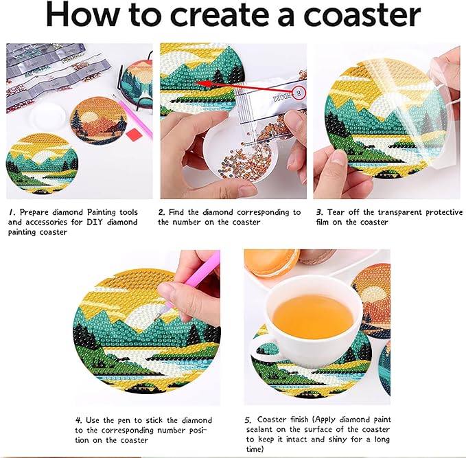 Clendo 8 Pcs Landscape Diamond Art Coasters Kit - Image 9