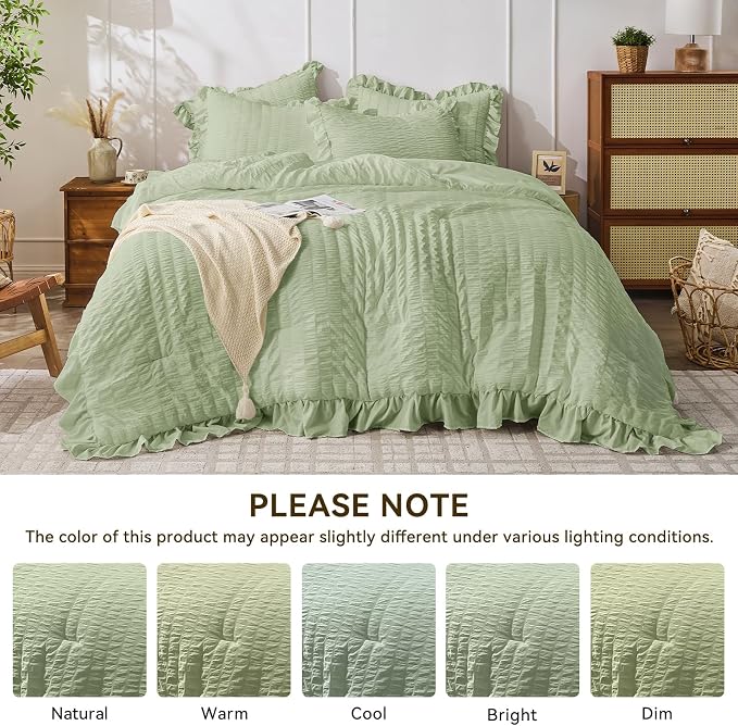 JOLLYVOGUE Sage Green Comforter Full Size, 3 Pieces Seersucker Lightweight Full - Image 8