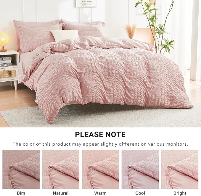 HYMOKEGE Rose Gold Queen Comforter Set Seersucker 7 Pieces, All Season Luxury - Image 6