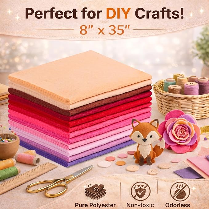 Large Stiff Felt Sheets 8"x35" – 12 Assorted Colors Felt Fabric Bundle Pack - Image 4