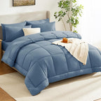CozyLux King Size Comforter Set Dusty Blue, 7 Pieces Bed in a Bag, All Season - Image 8