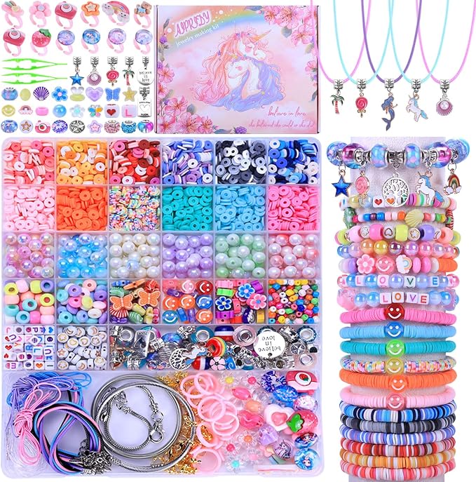AIPRIDY 3200 Pieces Girls Toys Bracelet Making Kit, Unicorn/Mermaid Clay Beads - Image 8