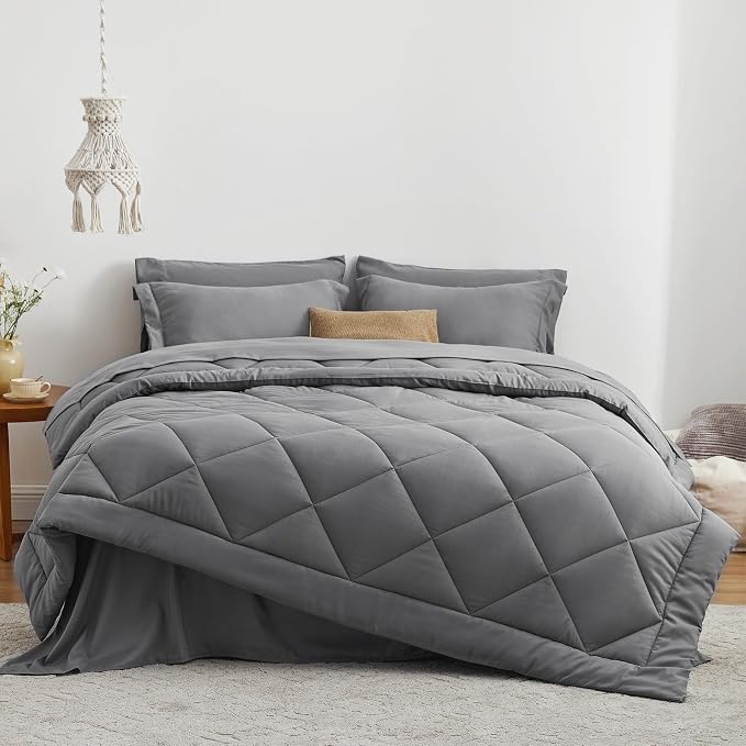 Love's cabin California King Comforter Set Grey, 7 Pieces California King Bed - Image 2