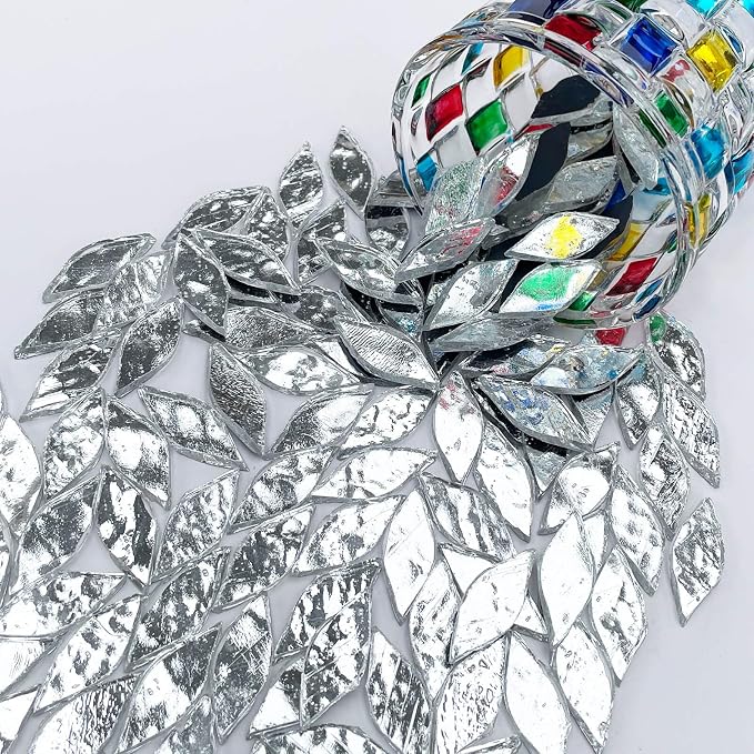 LITMIND 120 Pieces Silver Mosaic Glass Petals & Leaves - Image 5