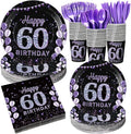 Pickmesh 400 Pcs 60th Birthday Party Supplies Purple Black Happy Birthday by Pickmesh