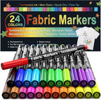 Fabric Markers Permanent For Clothes, 24 Colors Fabric Paint Pens -Waterproof & by APOGO