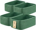 Small Storage Baskets for Organizing | Closet Organizer Bins | Shelf Toy Basket | Woven Rope Baskets | Cube Decorative Box | Shallow Basket | 13x8.5x5.1” | 4 Packs Green