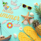 RattanView 24 Pcs Summer Party Craft Color Your Own Keychains Diy Craft Wooden - Image 7