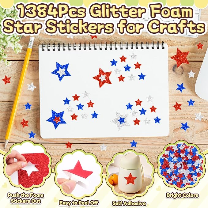 1384Pcs Glitter Foam Stickers, Colorful Self Adhesive Geometric Foam Stickers - Image 3