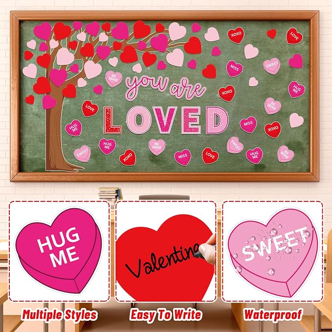 Whaline 99Pcs Valentine's Day Tree Bulletin Board Decoration Red Pink Heart - Image 3