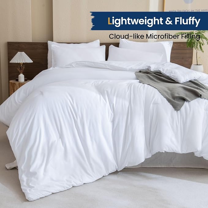 Paxrac Classic Pure White Comforter Queen Size, 3 Pieces Boho Comforter Set - Image 3