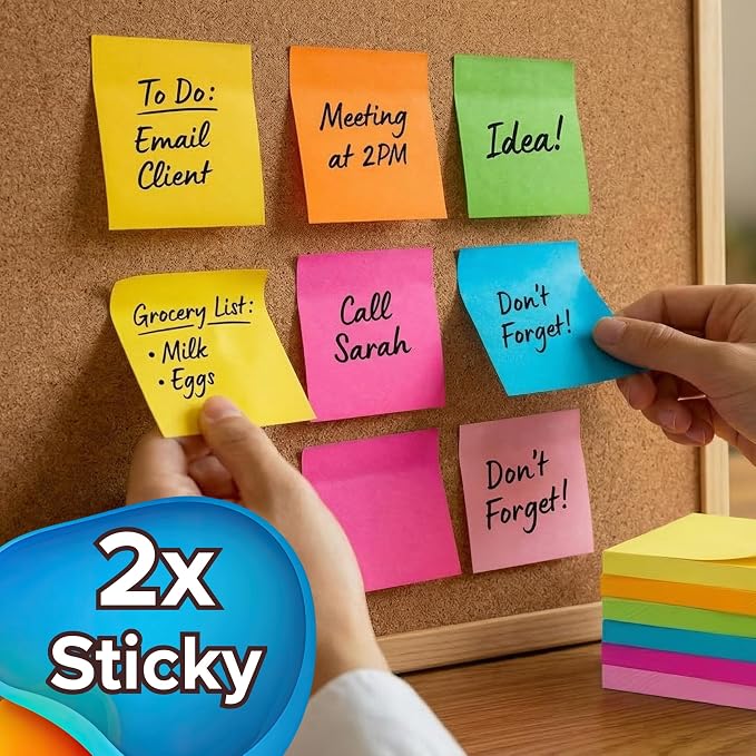 Sticky Notes 3x3 – 2026 Improved Adhesive, Very Very Sticky & Bright Neon - Image 5