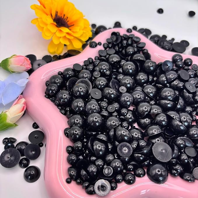 1500PCS 3-14mm Black Flatback Pearls, 150g Black Half-Round ABS Pearls - Image 2