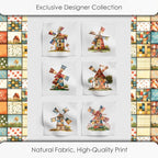 Patchwork Fabric Panel with Windmill Designs – 100% Cotton Satin, 6 Printed - Image 5