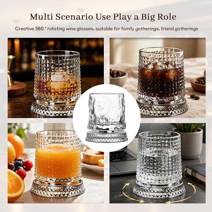 Rotating Whiskey Glass with Large Ice Ball Mold, Single Spinning Crystal - Image 6