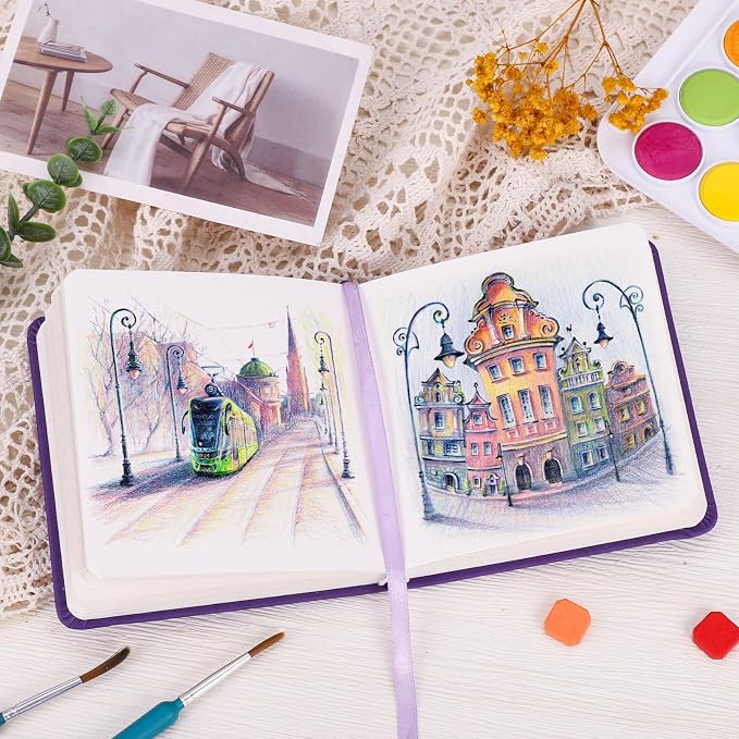 Hardcover Pocket Sketchbook, 98lb/160gsm Heavyweight Tiny Sketch Book, 80 - Image 7