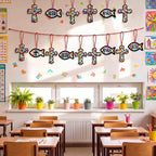 48PCS Sunday School VBS Crafts Bulk: Paper Cross Fish Nativity Suncatchers - Image 2