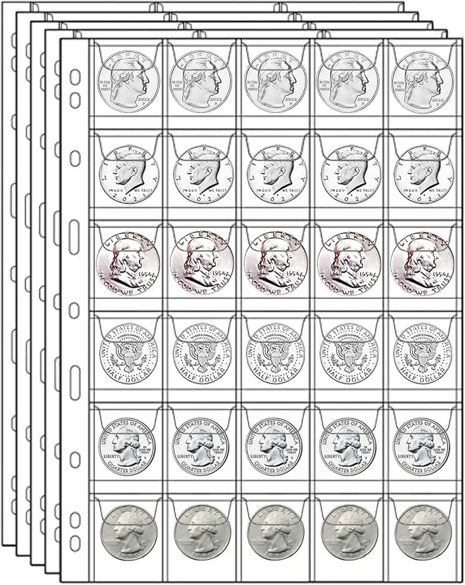 MUQING 600 Pockets Coin Sleeves, 20 Sheets Coin Pages, Coin Collecting Supplies by MUQING