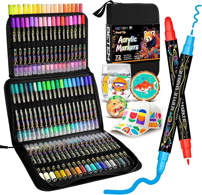 Betem 72 Colors Dual Tip Acrylic Paint Markers, Fabric Decorating Kits Premium by BetemArtWorld