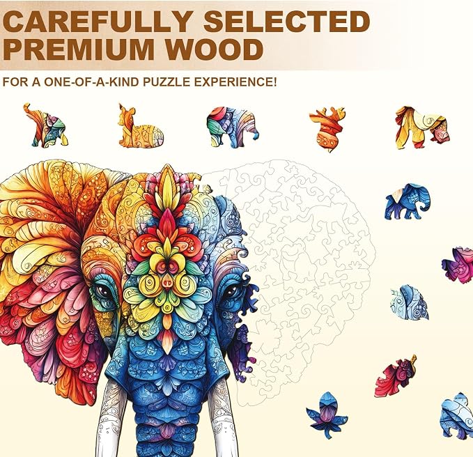 Floral Elephant Puzzles Adults Gifts Wooden 170 Pieces 11.4 * 11in - Image 2