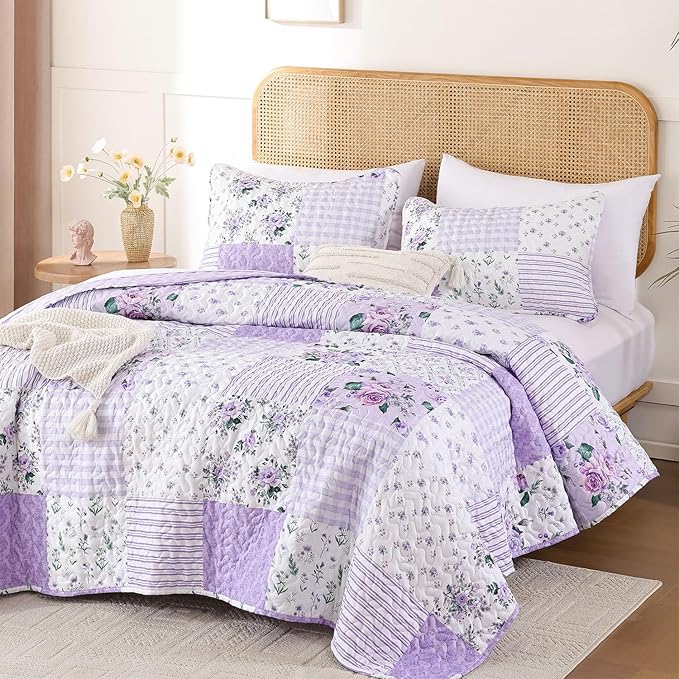 YIKUSH Quilt Sets King Size Floral Quilt Set 3 Pieces Bedding Set Bedspreads - Image 6
