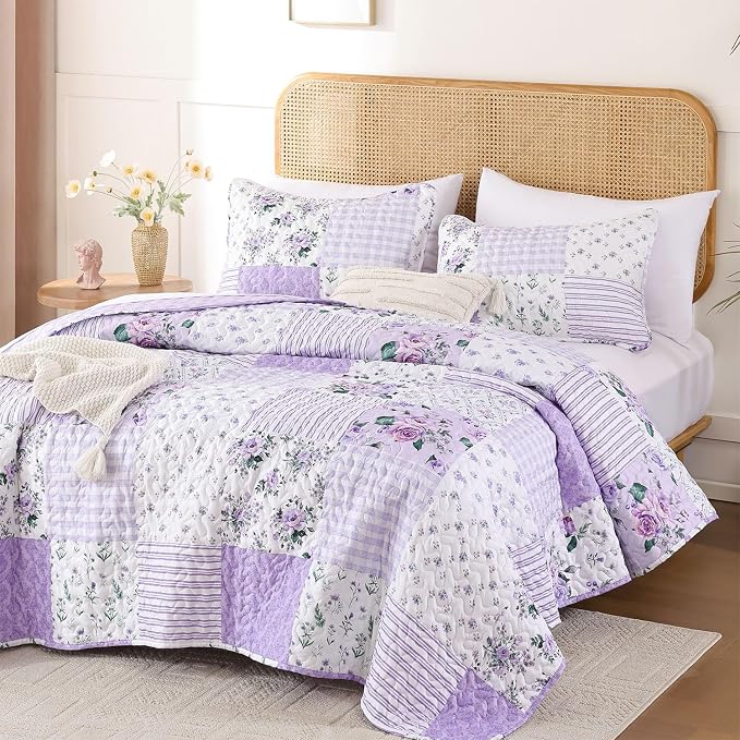 YIKUSH Quilt Sets Queen Size Floral Quilt Set 3 Pieces Bedding Set Bedspreads - Image 4