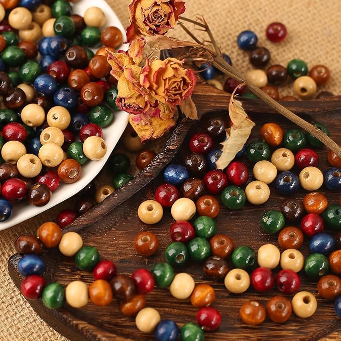 DAHI 400pcs 12mm Vintage Wooden Beads Large Hole Round Paint Wood Beads - Image 4