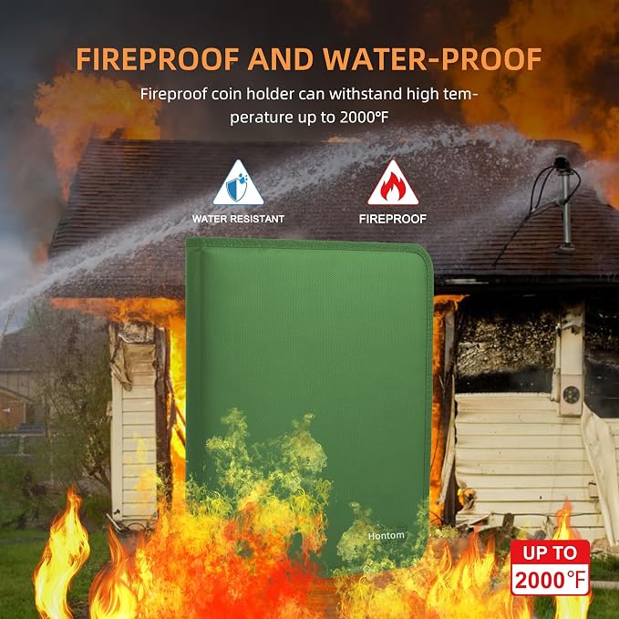 400-Pocket Fireproof Coin Collection Book & 36 Paper Money Organizer Binder | - Image 2