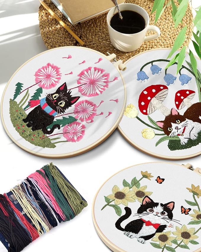TINDTOP Embroidery Kit for Adults, Cat Embroidery Practice Kit | for Beginners - Image 7