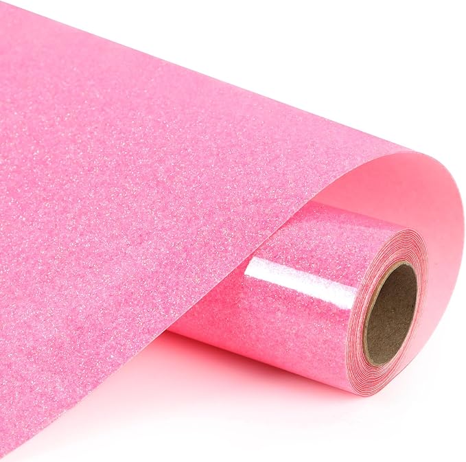 HTVVETUR Glitter Pink Heat Transfer Vinyl, Glow in The Dark HTV Vinyl Roll 12" - Image 2