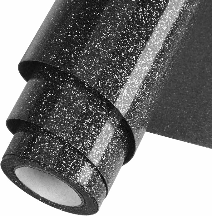 Black Glitter HTV Heat Transfer Vinyl Roll 12inch x 10 ft by WOOGLITTER
