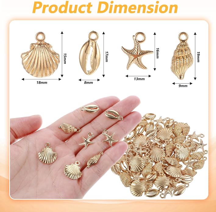 80pcs Metal Pendant Charms, Shell Starfish Conch Charms Alloy Ocean, Starfish - Image 2