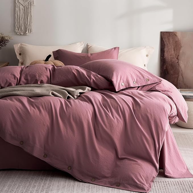 JELLYMONI 100% Washed Cotton Duvet Cover Twin – Soft, Breathable Linen-Look by JELLYMONI